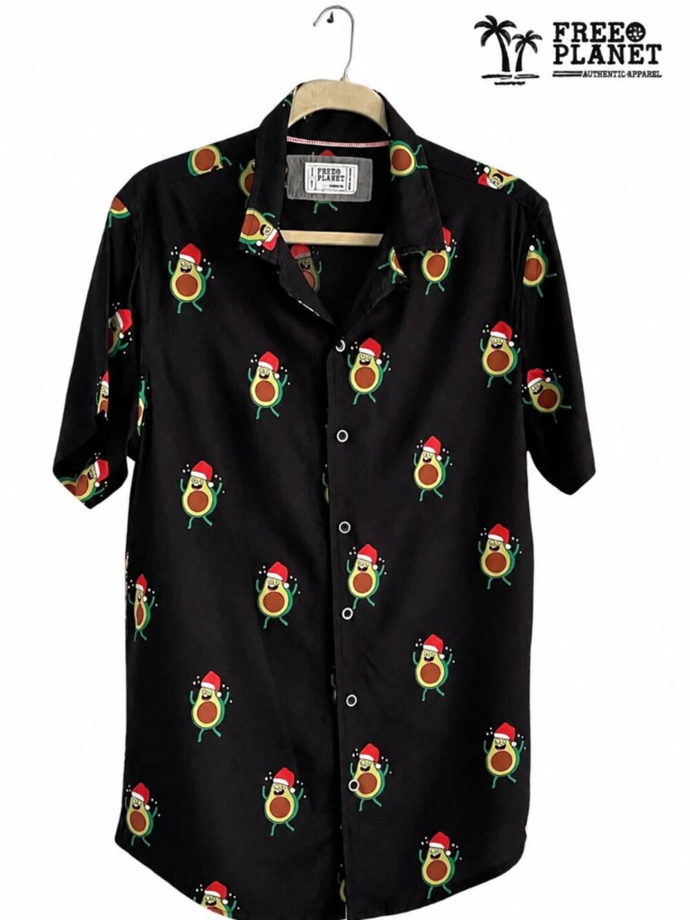 Free Planet Festive Limited Ed. Avocado Santa Hat Relaxed Button Down Shirt